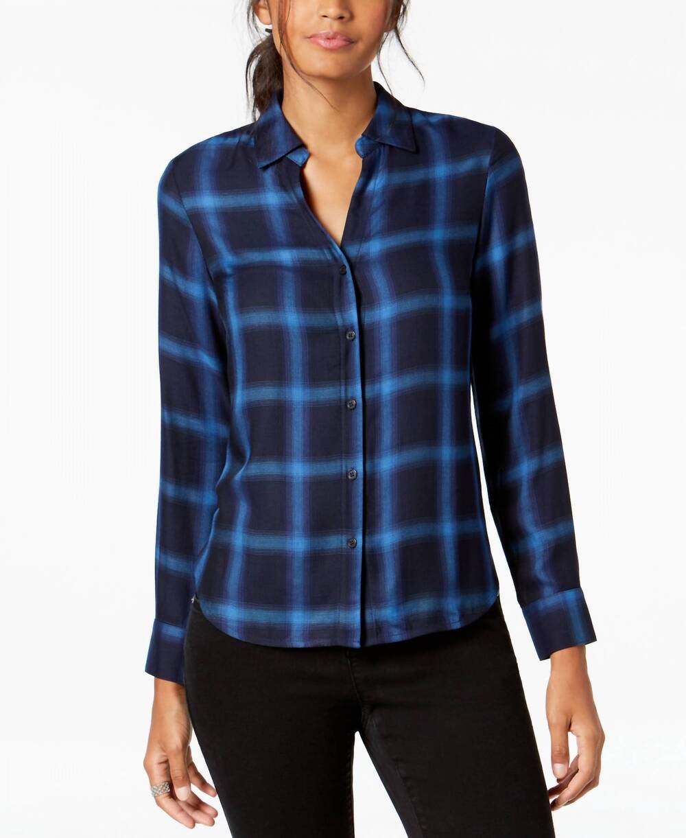 NEW I.N.C. INTERNATIONAL CONCEPTS plaid button front shirt in ombre plaid